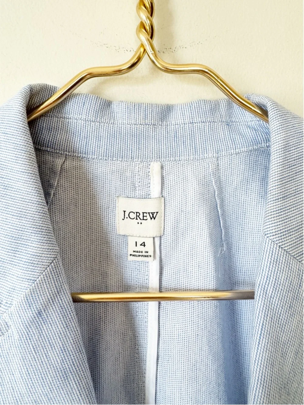 J. Crew Blue Striped Cotton Linen Blend Relaxed Stretch One Button Blazer 14 - Picture 9 of 10